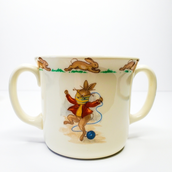 1936 Royal Doulton Bunnykins Beatrix Potter Bedtime Bowl Knitting Hug a Mug Set - Picture 7 of 13